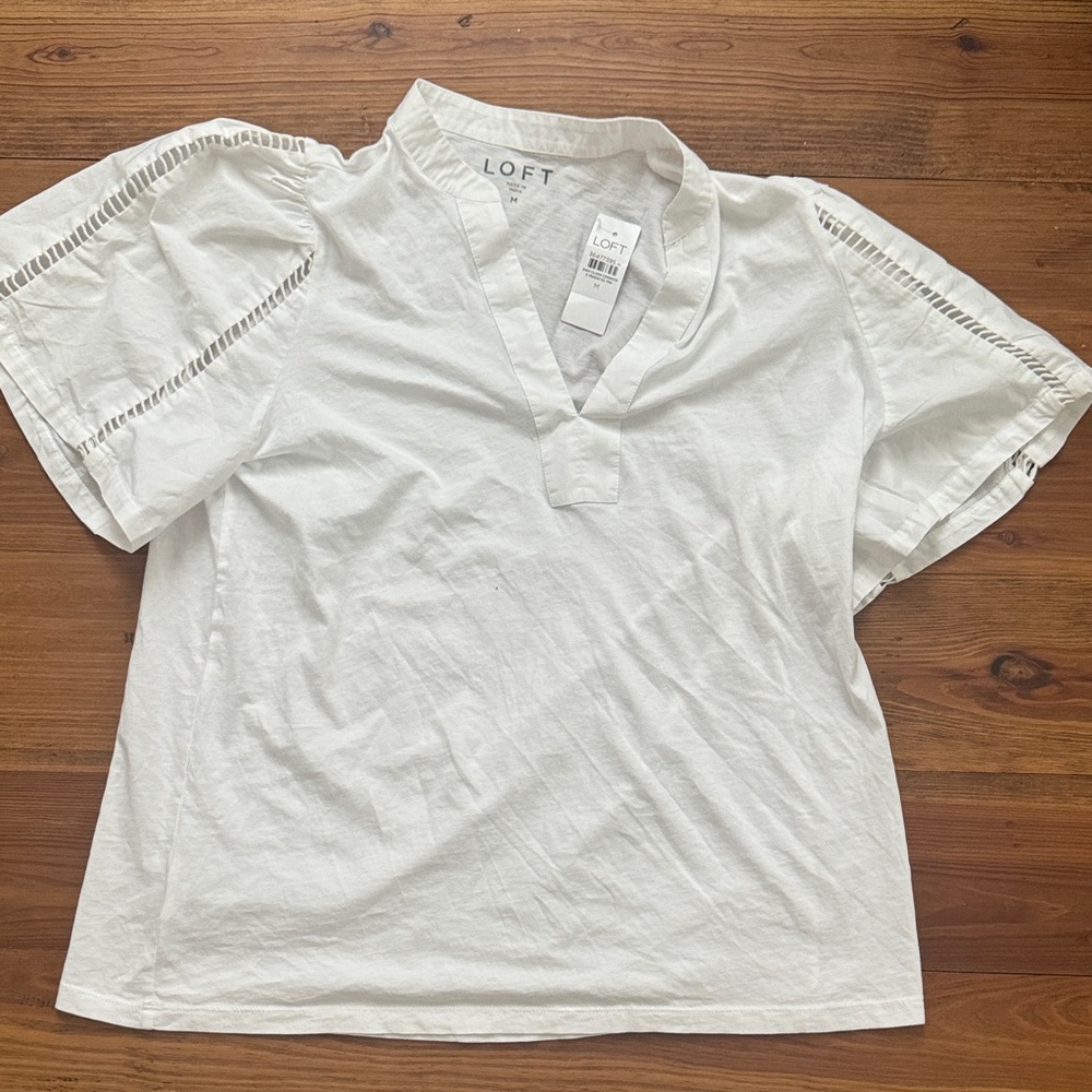 NEW LOFT Women's White Short Sleeve Top